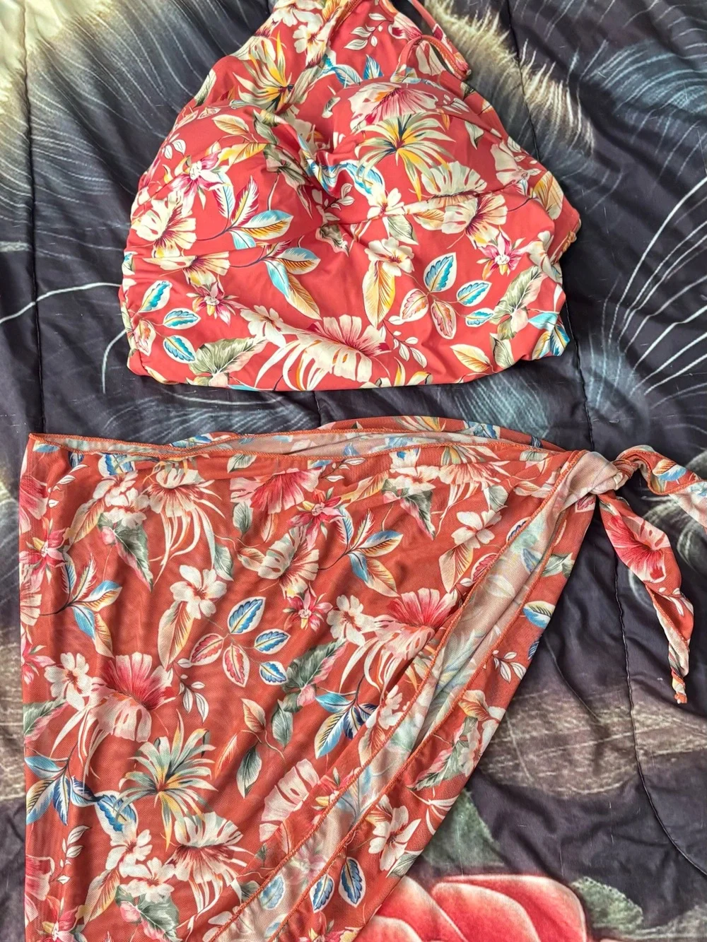 Catherine Malandrino Coral Floral One-Piece Swim Dress with Wrap Skirt